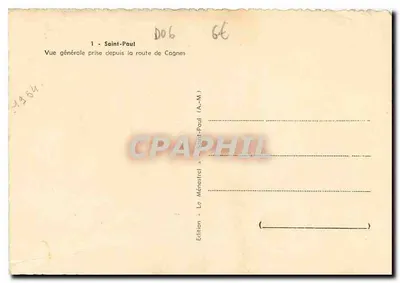 Saint-Paul — Vista geral tirada da estrada de Cagnes — Edição « Le Ménestrel » — Verso
