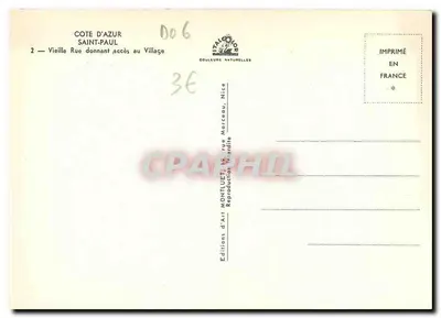 San Pablo — Vieja Rue que da acceso al Pueblo — Éditions d'Art Montluet, Niza — Reverso
