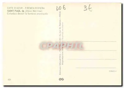 Saint-Paul - Colombe diante da fonte provençal — Éditions Gilletta, série 21843-c — Verso