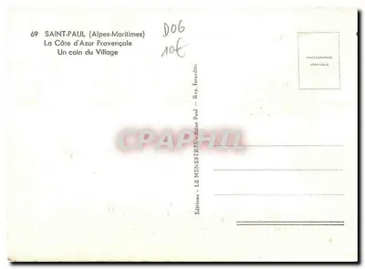 Saint-Paul (Alpes-Maritimes) — Um canto do Village — Edições Le Menestrel — Verso