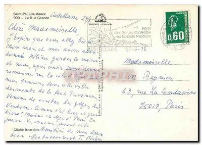 Saint-Paul-de-Vence — rua estreita pavimentada com livraria e museu — Éditions d'Art Montlard — Verso