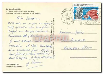 La Corniche d'Or — Vista de Miramar d'Estérel y Le Trayas — Ediciones Rella — Reverso