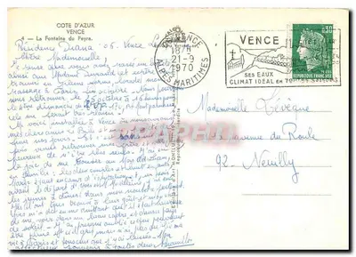 Fonte Diana — Vence, Côte d'Azur — editada por Reprographie PHIL — Verso