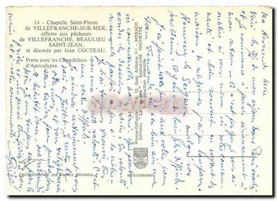 Kaplica św. Piotra w Villefranche-sur-Mer — oferowana rybakom, ozdobiona przez Jeana Cocteau — Presse-Diffusion S.A. - Monaco — Rewers