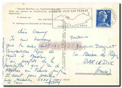 Chapelle Saint-Pierre de Villefranche-sur-Mer — Hommage aux pêcheurs — Éd. La Cigogne, 7, rue de Milan, Nice — Verso