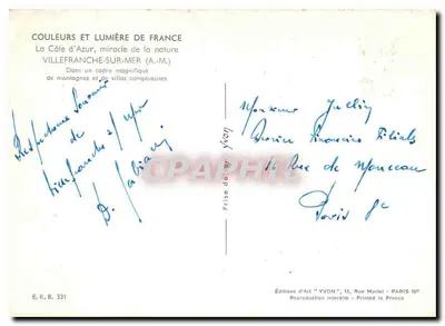 Villefranche-sur-Mer — widok panoramiczny z bustem — Wydawnictwo Art 'YVON' — Rewers
