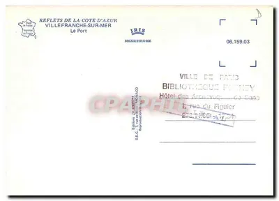 Villefranche-sur-Mer — O Porto — Éditions La Cigogne — Verso