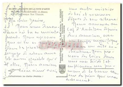 Rua Obscura — Villefranche-sur-Mer — Edições "La Côte d'Azur" — Verso