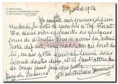 A Baía de Villefranche-sur-Mer — O Cabo de Nice e o Cabo Ferrat — editor MAR, n° 3684 — Verso