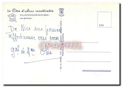 Villefranche-sur-Mer — vista geral — Ed. A. Rion, Nice — Verso