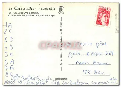 Zonsondergang over Marina, Baai van de Engelen — Villeneuve-Loubet — Ed. A. Rion, 18, rue Raiberti — Achterkant
