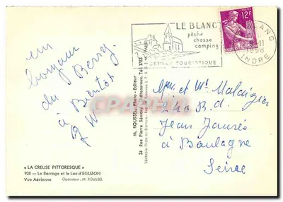 Przezbrojenie i jezioro Eguzon — Widok z powietrza — M. ROUSSEL, Fotografia — Wydawca, nr 938 — Rewers