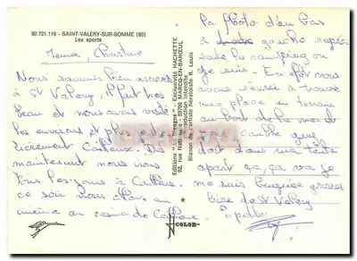 St VALERY sur SOMME — vista de campings, porto e igreja — Edições HACHETTE — Verso