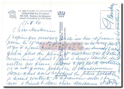 Embarcações de lazer diante da entrada da Ville Close — Concarnéau (Finistère) — Éditions IRIS JOS — Verso