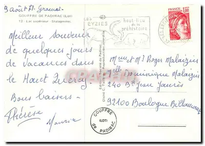 Gouffre de Padirac — Górny jezioro — Stalaktyty — Wydawnictwo Cliché C. Reprodukcja zabroniona — Rewers