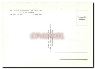 Les Cascades et les Lacs DU HÉRISSON — Édition et Photo PROTET, 15 rue du Parlement, Dole (Jura) — Verso