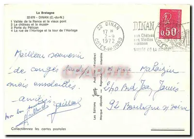 Dinan — Vale da Rance, castelo, porta do Pelicano e rua da Hora — Les Éditions Audierne — Verso