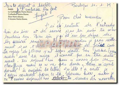 Notre-Dame w Paryżu — widok fasady z kwietnym ogródkiem — Rewers