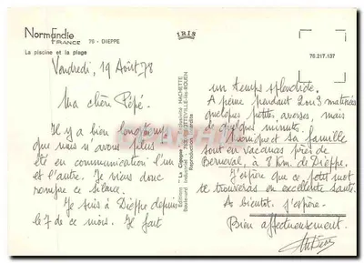Dieppe — A piscina e a praia — Edições 'La Cigogne' — Verso