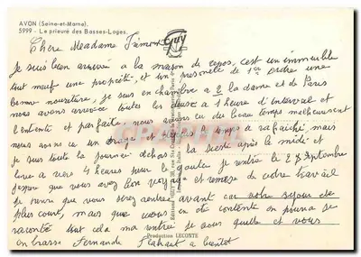 Le Prieuré, Avon (Seine-et-Marne) — Editore Guy, numero di serie non visibile — Verso