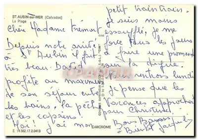 St-Aubin-sur-Mer — A Praia — Impressor CIMCROME — Verso