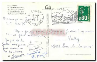 Grotte Bénie — Nossa Senhora de Lourdes — Edição A.A.P. CHAMBON — Verso