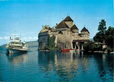 Castelo de Chillon — vista com barco — Linda Color S.A., Genebra, n° 8114