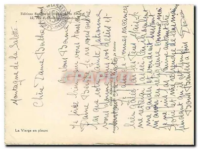 Estátua da Virgem que Chora — Montanha da Salette — Edições Secretariado Marial da Salette — Verso