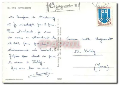 Strasburg — ogólny widok, katedra, Kammerzell, przystań, most Europy — wydawca nieznany — Rewers