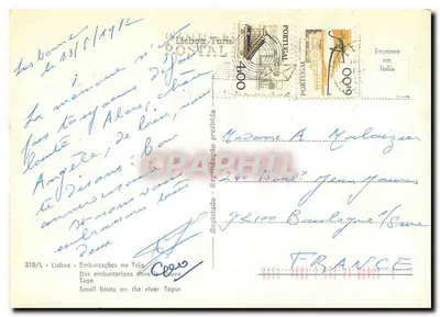 Lisbonne - Embarcações no Tejo — Impressão na Itália, n° 310/L — Verso