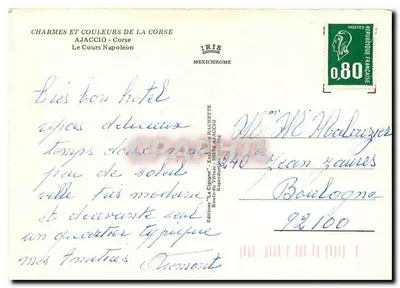 Ajaccio - O Cours Napoléon — Encantos e cores da Corse — Edições 'La Cigogne', Ajaccio — Verso