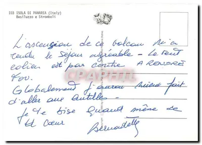 Basiluzzo e Stromboli — widok zachodzącego słońca z dymiącym wulkanem — wydawca nieznany, numer serii 103 — Rewers