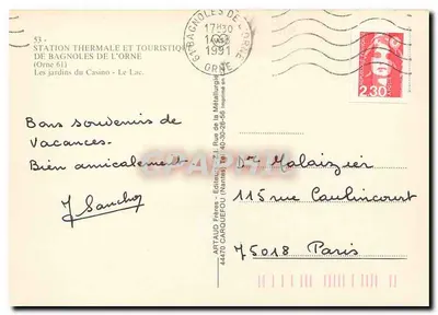 Bagnolles-de-l'Orne — Os jardins do Casino — O Lago — ARTAUD Frères - Editor (Nantes) n°53 — Verso