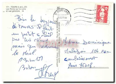 Tours — Os Pontes sobre a Loire e vista geral — ARTAUD Frères — Verso