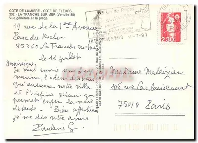 Costa da Luz - Costa das Flores — Vista geral da praia — Editor FAUD Frères, Z.I. Carquefou (Nantes) — Verso