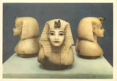 Cabeças de alabastro de Tutancâmon — Tesouros de Tutancâmon — Editor U.A.R. Egito, Cairo, n°9