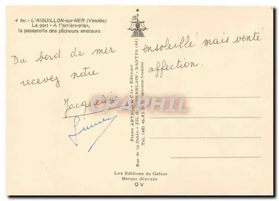 L'Aiguillon-sur-Mer — O porto — No fundo, a ponte dos pescadores amadores — Pierre Artaud & Cie, Nantes — Verso