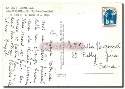 A Costa Vermelha — Argeles-sur-Mer, Le Racou e sua praia — Editor Estel, n° H.1.203-Z — Verso