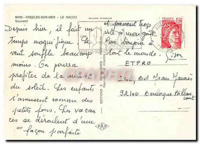 Argeles-sur-Mer — Praias e paisagens — Edições PAP, n°4317 — Verso