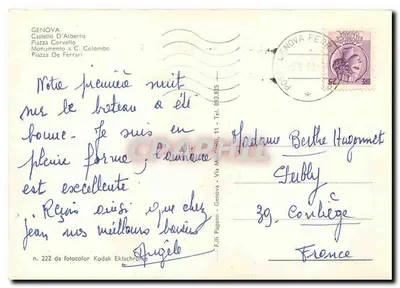Genova — widok panoramiczny z pałacem, placem i fontanną — wydawca Fili Pagano, nr 222 — Rewers