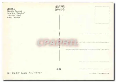 Venecia — El rio della Canonica — Ed. G.F. Zerella n°234 — Reverso