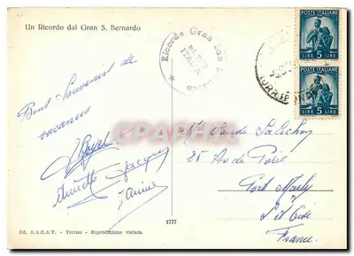 Saint-Bernard — Berge, Kirche, Statue und Hund — Ed. S.A.C.A.T. Torino — Rückseite
