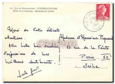 Rochers du Lutin — Wyspa Noirmoutier — wydawca F. Chapeau, Nantes — Rewers