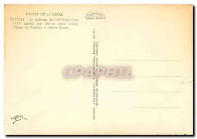 Nowoczesna pocztówka Dolina Loary — zamok Chenonceau — Rewers