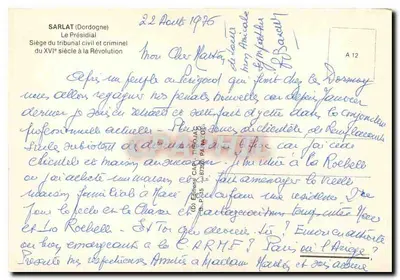 Castelo de Sarlat — Sede do tribunal civil e criminal do século XVI até a Revolução — Edições C.A.P. n° A 12 — Verso