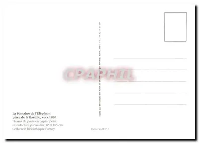 Fontanna Elefanta — place de la Bastille — wydane przez La Société des Amis de la Bibliothèque Forney, nr 1 — Rewers