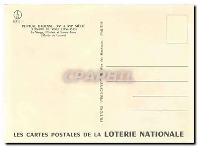 A Virgem, o Menino e Santa Ana — obra de Leonardo da Vinci — Edições da Loteria Nacional — Verso