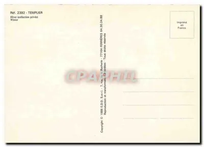 Pejzaż zimowy — zasne wioski z kościołem i spacerem — rysunek J. Journe — Rewers