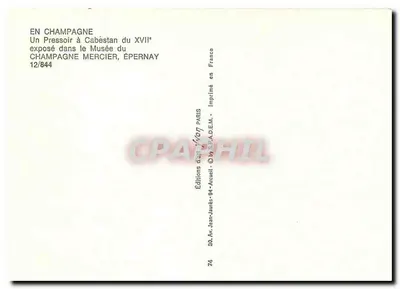 Prasówka do Cabèstan z XVII wieku wystawiona w Muzeum Champagni Mercier w Épernay — Wydawnictwo Vivon — Rewers