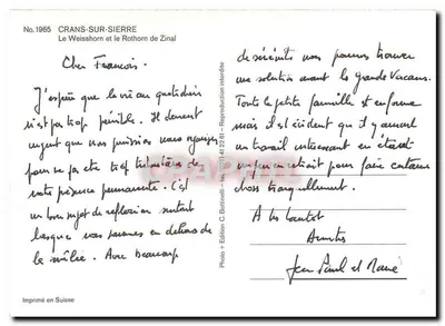 Crans-sur-Sierre — Weisshorn i Rothorn z Zinal — Wydawnictwo C. Bohnali, n°1965 — Rewers